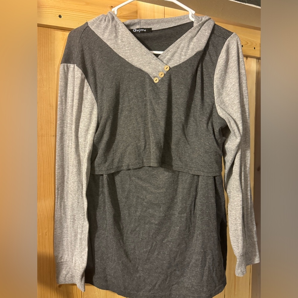 Nursing hooded long sleeve shirt